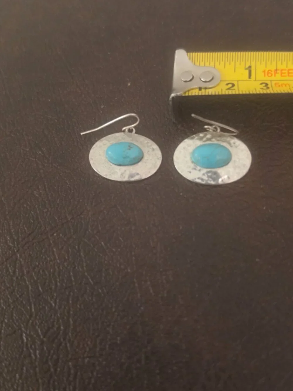 Artisan sterling silver turquoise circle dangle earrings